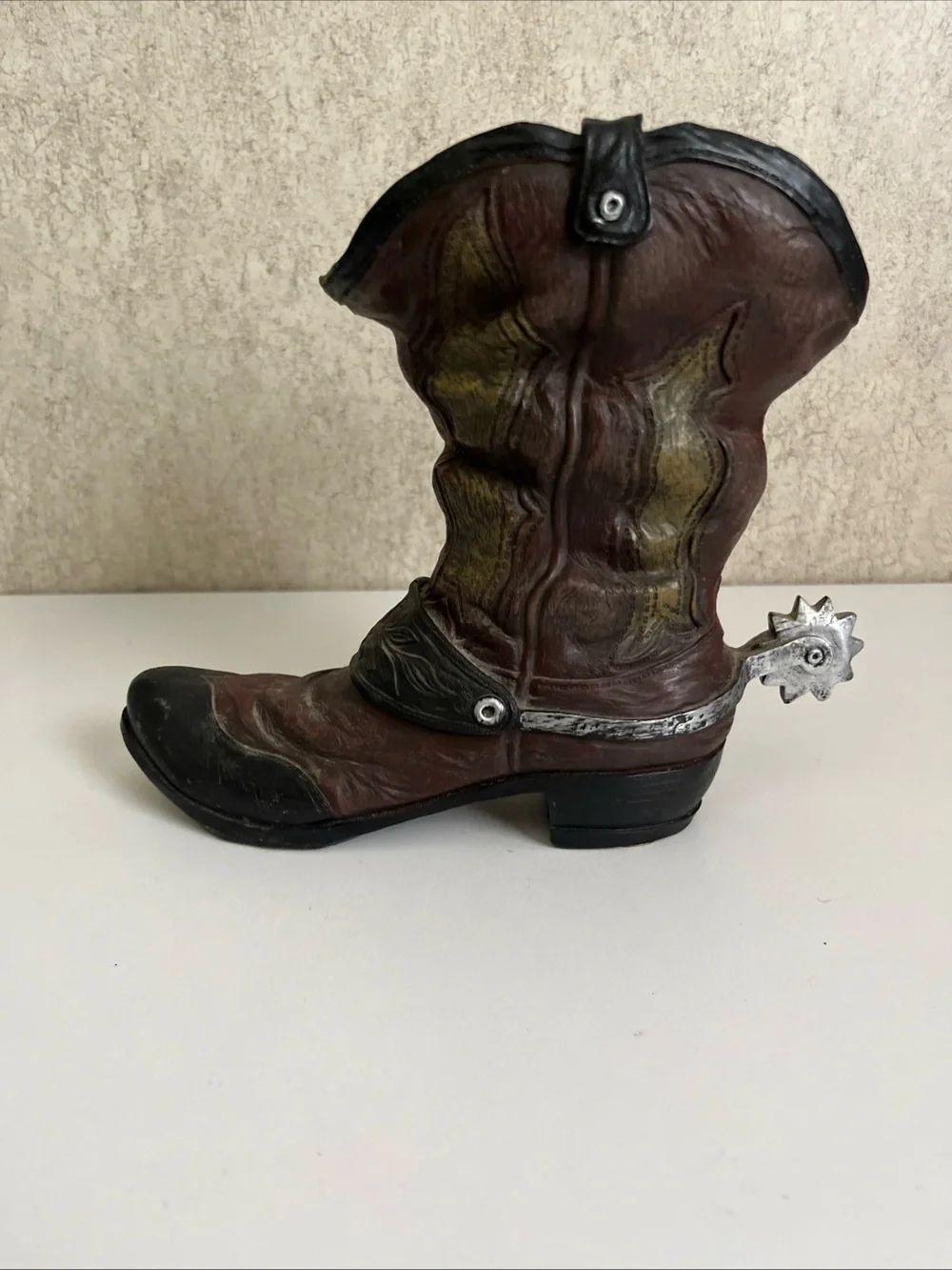 Rustic Resin Cowboy Boot Planter Vase Western Farmhouse Spur Boho-Chic Rodeo 8”